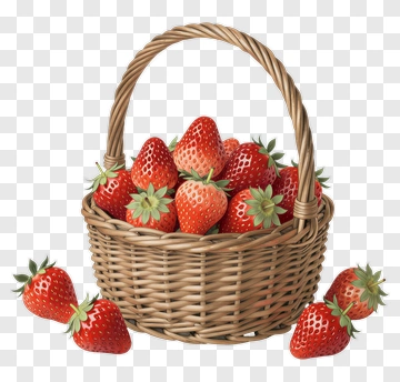 Fresh Strawberries In A Wicker Basket PNG