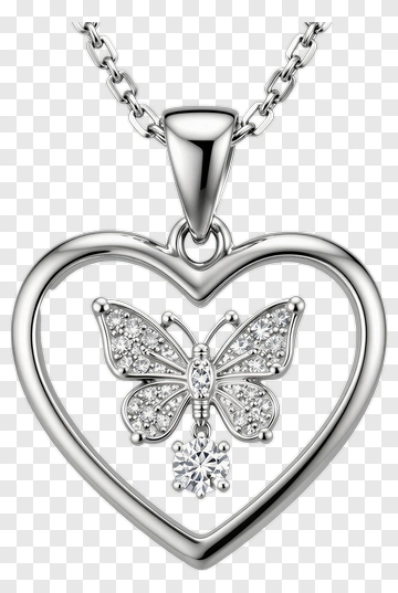 Heart Shaped Butterfly Diamond Pendant PNG