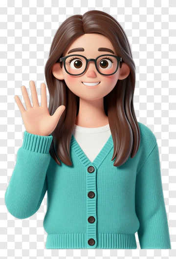 Woman Waving With Glasses And Teal Cardigan PNG