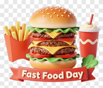 Fast Food Day Burger With Fries And Drink PNG