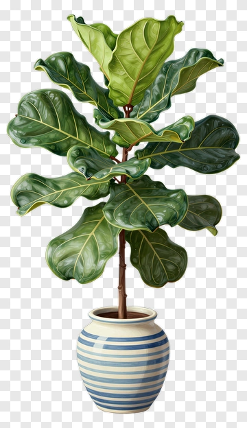 Fiddle Leaf Fig In Striped Pot PNG