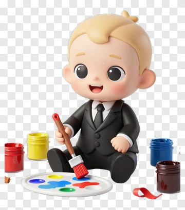 Child Artist Figurine With Paint Supplies PNG