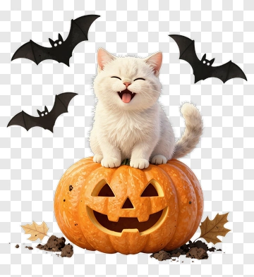 Happy Cat On Halloween Pumpkin PNG