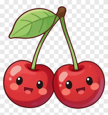 Cute Cartoon Cherries With Leaf PNG