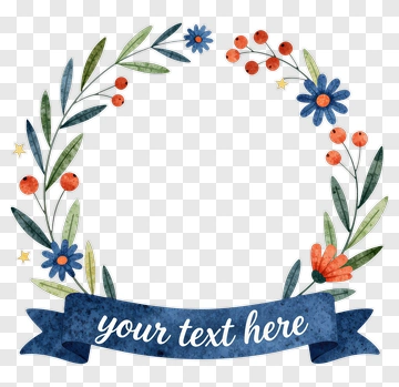 Watercolor Flower Wreath With Banner PNG
