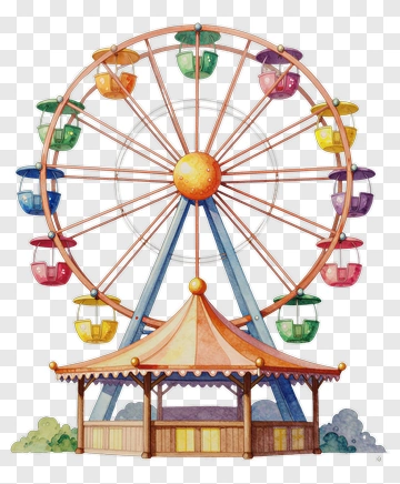 Colorful Ferris Wheel And Carousel PNG