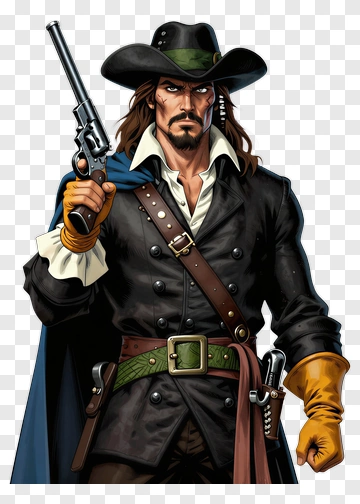 Gunfighter With Revolver And Hat PNG