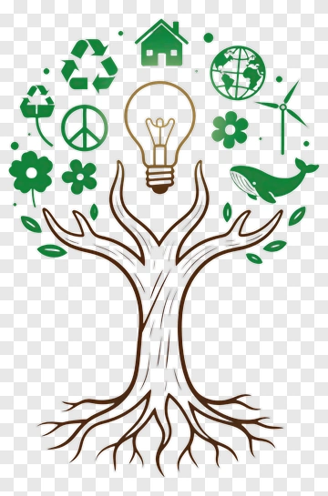 Tree With Light Bulb And Environmental Symbols PNG