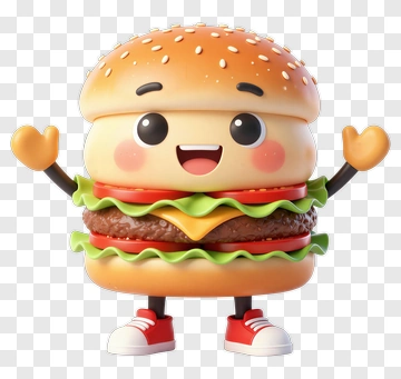 Happy Hamburger Character PNG