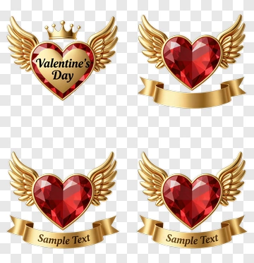 Golden Hearts With Wings And Crown PNG