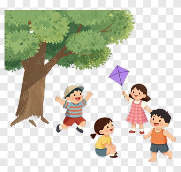 Children Playing With Kite In Park PNG