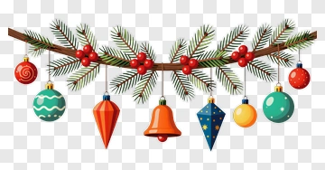 Christmas Decorations Hanging From Pine Branch PNG