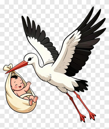 Stork Carrying Baby In Nest PNG