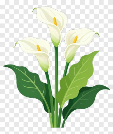 White Calla Lily With Green Leaves PNG