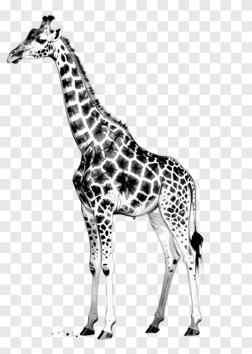 Giraffe In Black And White PNG