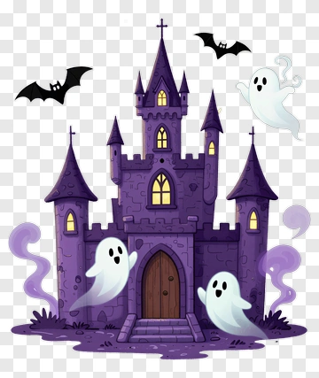 Haunted Castle With Ghosts And Bats PNG