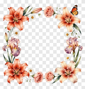 Floral Border With Lily Rose And Iris PNG