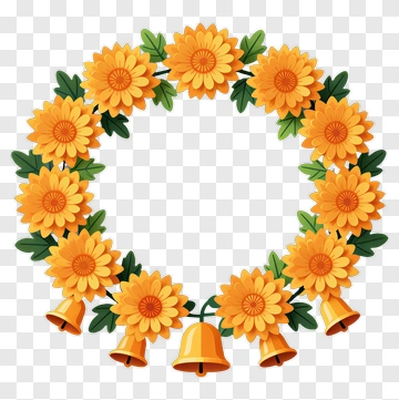 Orange Sunflower Wreath With Bells PNG