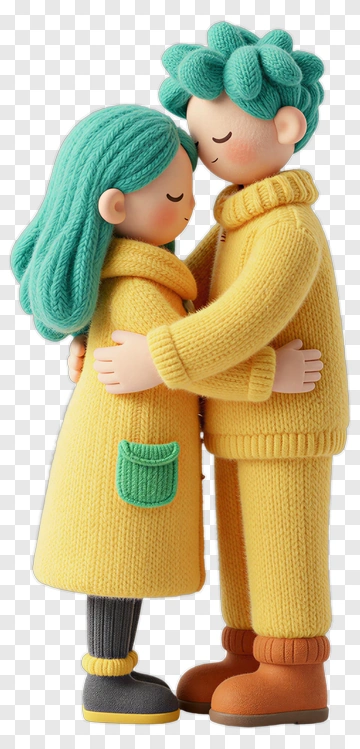 Couple Hugging In Knitted Outfits PNG