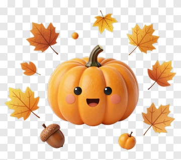 Cute Pumpkin With Falling Leaves PNG