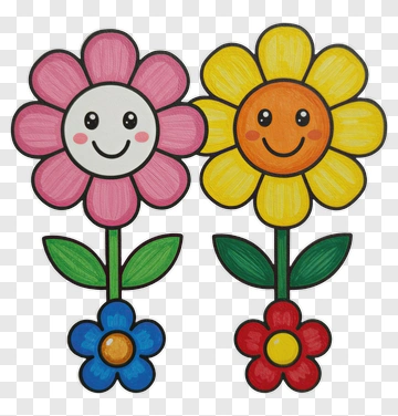 Two Smiling Cartoon Flowers PNG