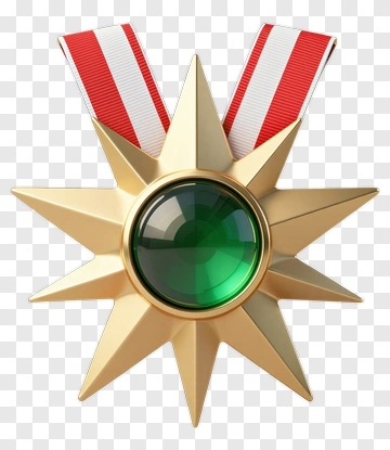Gold Star Medal With Green Gemstone PNG