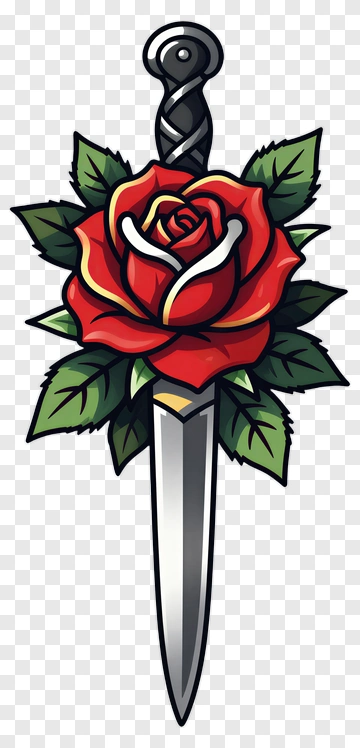 Rose And Dagger Tattoo Design PNG