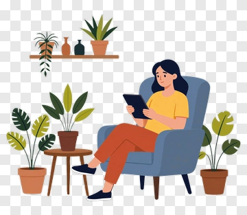 Woman Relaxing With Tablet At Home PNG