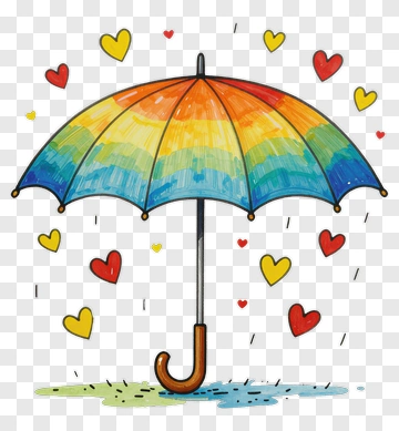 Rainbow Umbrella With Hearts PNG