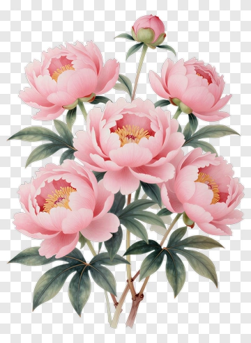 Pink Peony Bouquet With Green Leaves PNG
