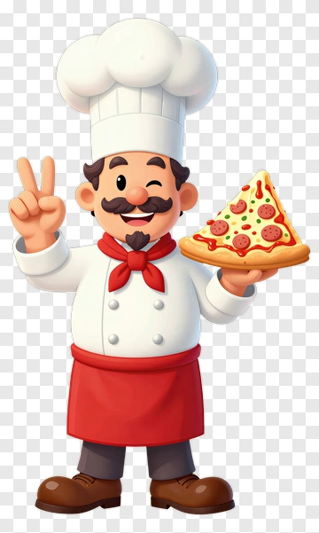 Happy Chef Holding Pizza PNG