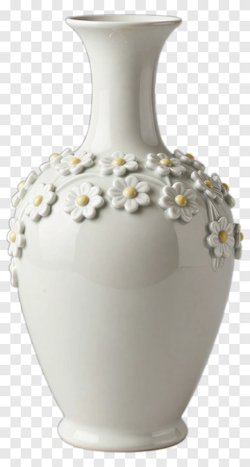 White Vase With Flower Decoration PNG