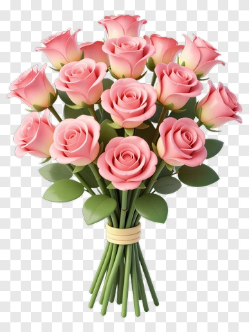 Pink Rose Bouquet With Green Leaves PNG
