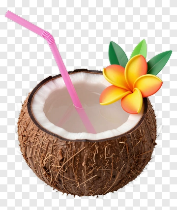 Coconut Drink With Pink Straw And Flower PNG