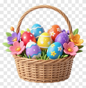 Colorful Easter Basket With Decorated Eggs PNG