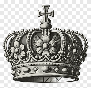 Hand Drawn Crown With Cross And Flowers PNG