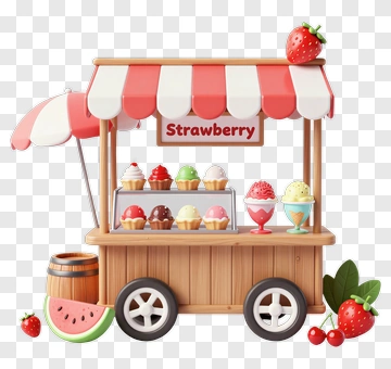 Strawberry Ice Cream Cart PNG