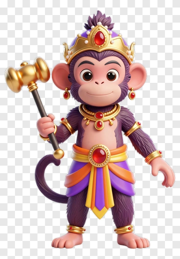 Monkey King With Golden Crown And Hammer PNG