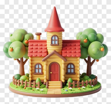 Cute Log Cabin With Apple Trees PNG