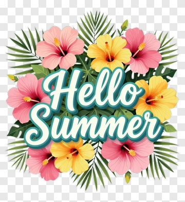Hello Summer Tropical Flower Design PNG