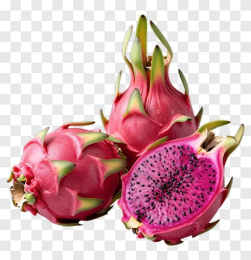 Dragon Fruit With Pink Flesh And Green Spikes PNG