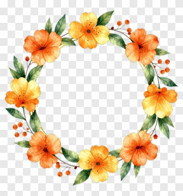 Watercolor Flower Wreath With Orange Blooms PNG