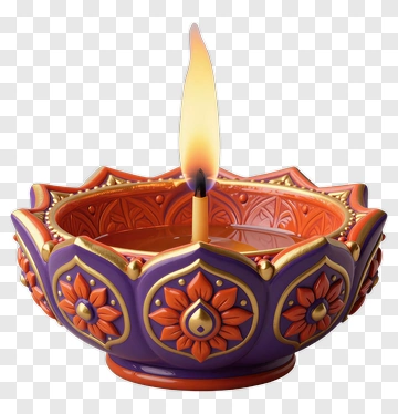 Purple And Orange Diya With Flame PNG
