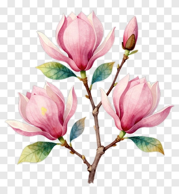 Pink Magnolia Blossoms On Branch PNG