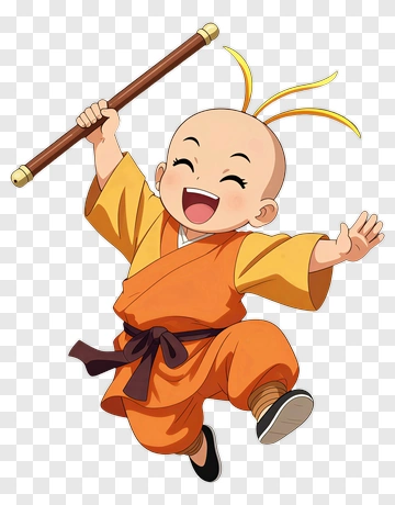 Cartoon Monk Jumping With Staff PNG