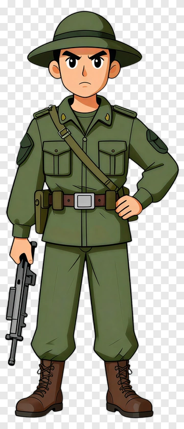 Cartoon Soldier In Green Uniform PNG