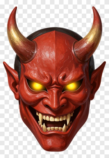 Japanese Devil Mask With Golden Horns PNG