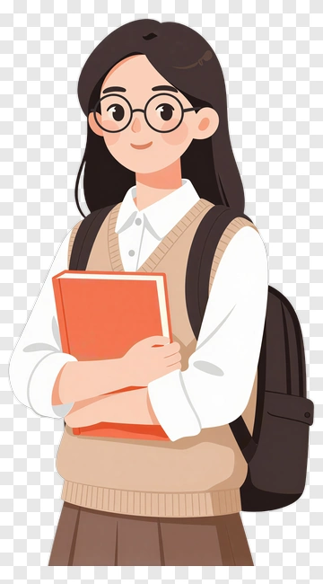 Cartoon Student Holding Book PNG