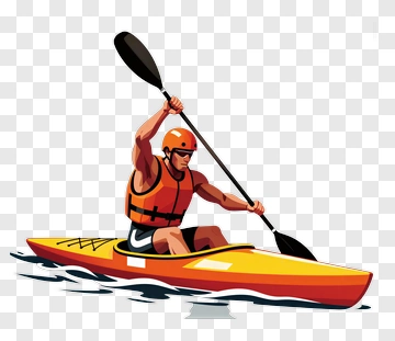Kayaker Paddling In A Yellow Kayak PNG