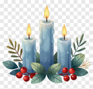Three Blue Candles With Berries And Leaves PNG